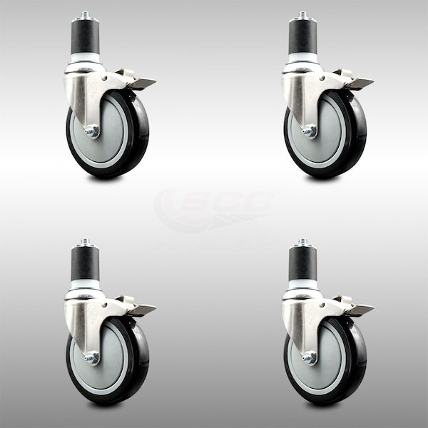 Service Caster 5 Inch 316SS Black Poly Swivel 1-3/4 Inch Expanding Stem Caster Set Lock Brake SCC-SS316TTLEX20S514-PPUB-BLK-134-4 - main